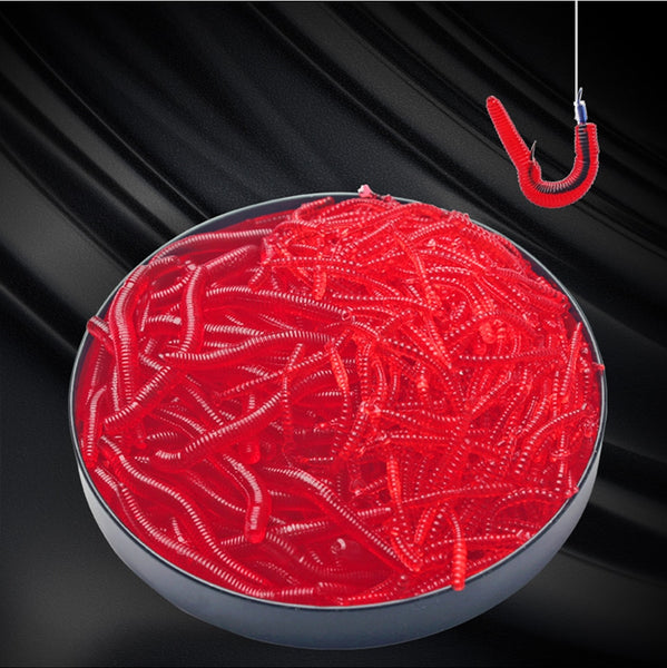 ZURYP 100pcs Lifelike Red Worm Soft Lure 35mm Earthworm Fishing Silicone Artificial Bait Fishy Smell Shrimp Additive Bass Carp