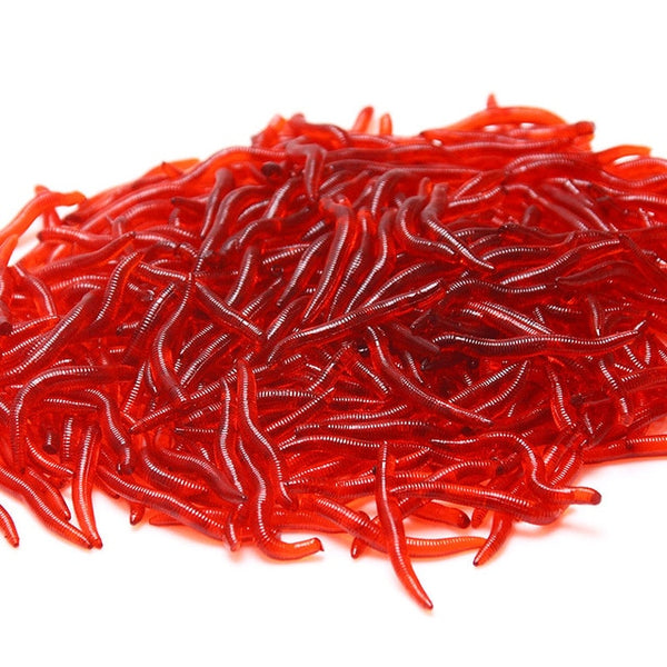 ZURYP 100pcs Lifelike Red Worm Soft Lure 35mm Earthworm Fishing Silicone Artificial Bait Fishy Smell Shrimp Additive Bass Carp